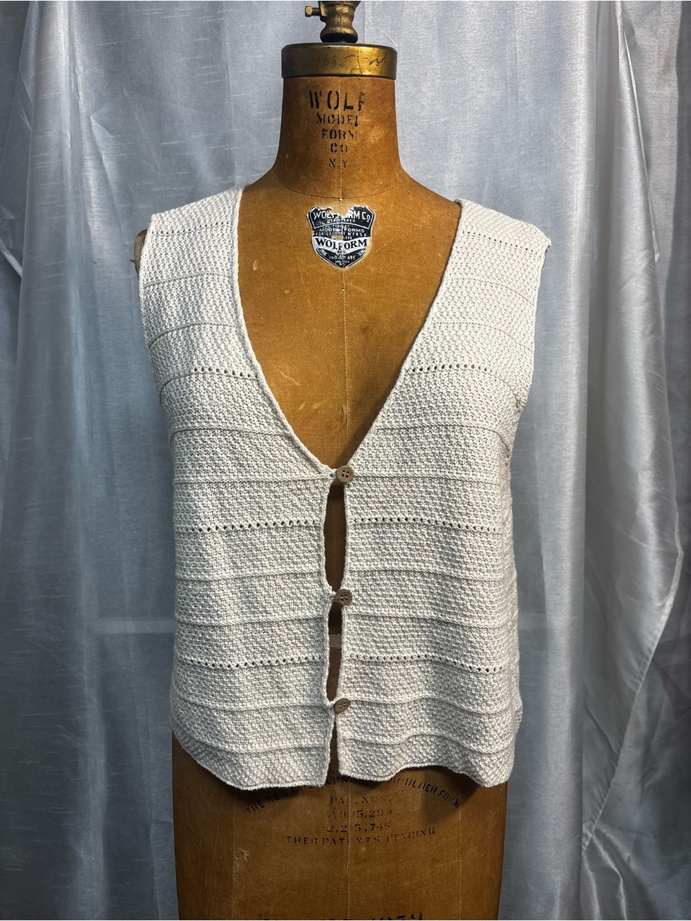 Double Zero Ivory Crochet Knit Sweater Vest Button Front Boho NWT